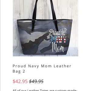 All leather Proud Navy Mom large tote